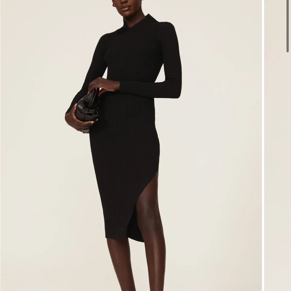 All Saints Black Ribbed Midi Dress